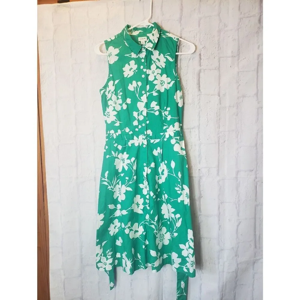 J. CREW Green & White Sleevesless Shirt Dress 6